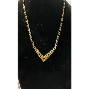 Vintage Avon Gold Tone Link Necklace | 1980s Statement Chain | Bold Geometric V